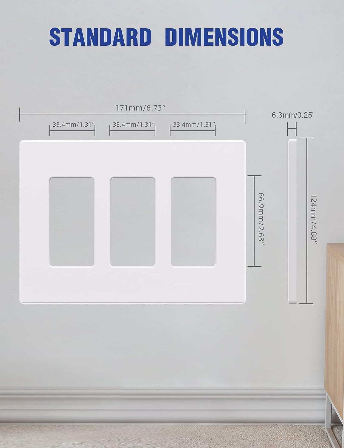 AIDA – Screwless Decorator / GFCI Wall Plate – 3 Gang White (10 Pack)