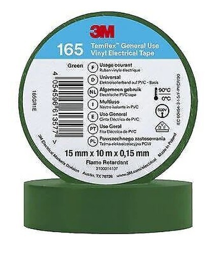 Insulation Tape 15mm x 0.15mm x 10m PVC Temflex™ 165, green, 3M