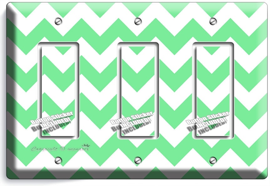 CHEVRON LITE GREEN STRIPES PASTEL TRIPLE GFI LIGHT SWITCH WALL PLATE COVER DECOR
