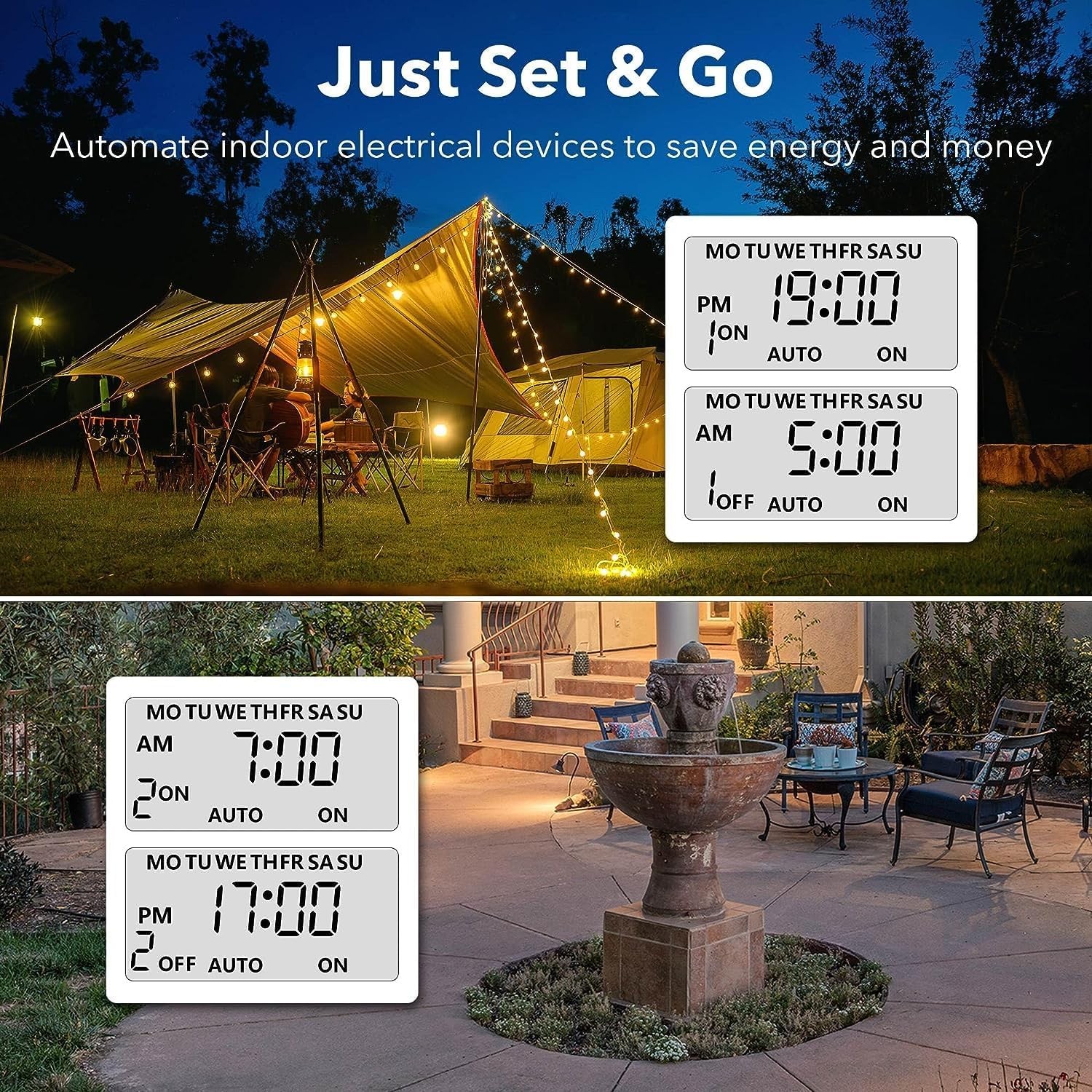 BN-LINK 7 Day Outdoor Heavy Duty Digital Programmable Timer Dual Outlet 125V AC