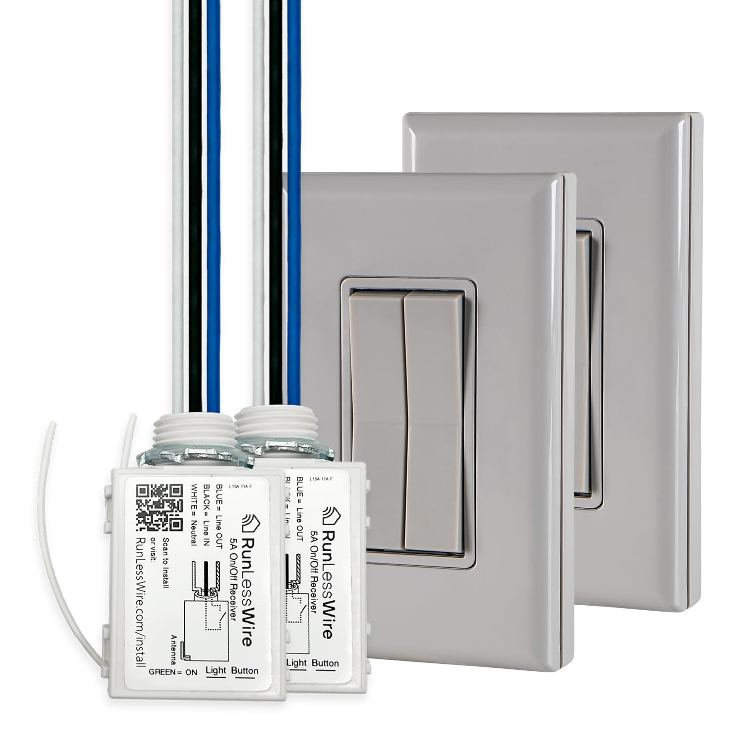 3-Way Battery-Free DIY Wireless Light Switch Kit 150Ft RF Range Self-Powered by