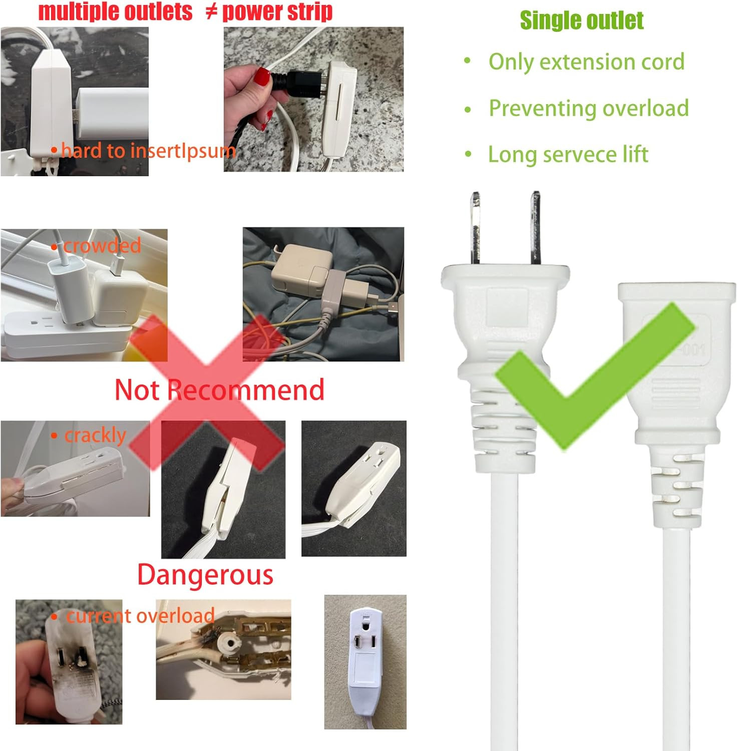 15FT White 2-Prong Extension Cord for Indoor and Outdoor Use