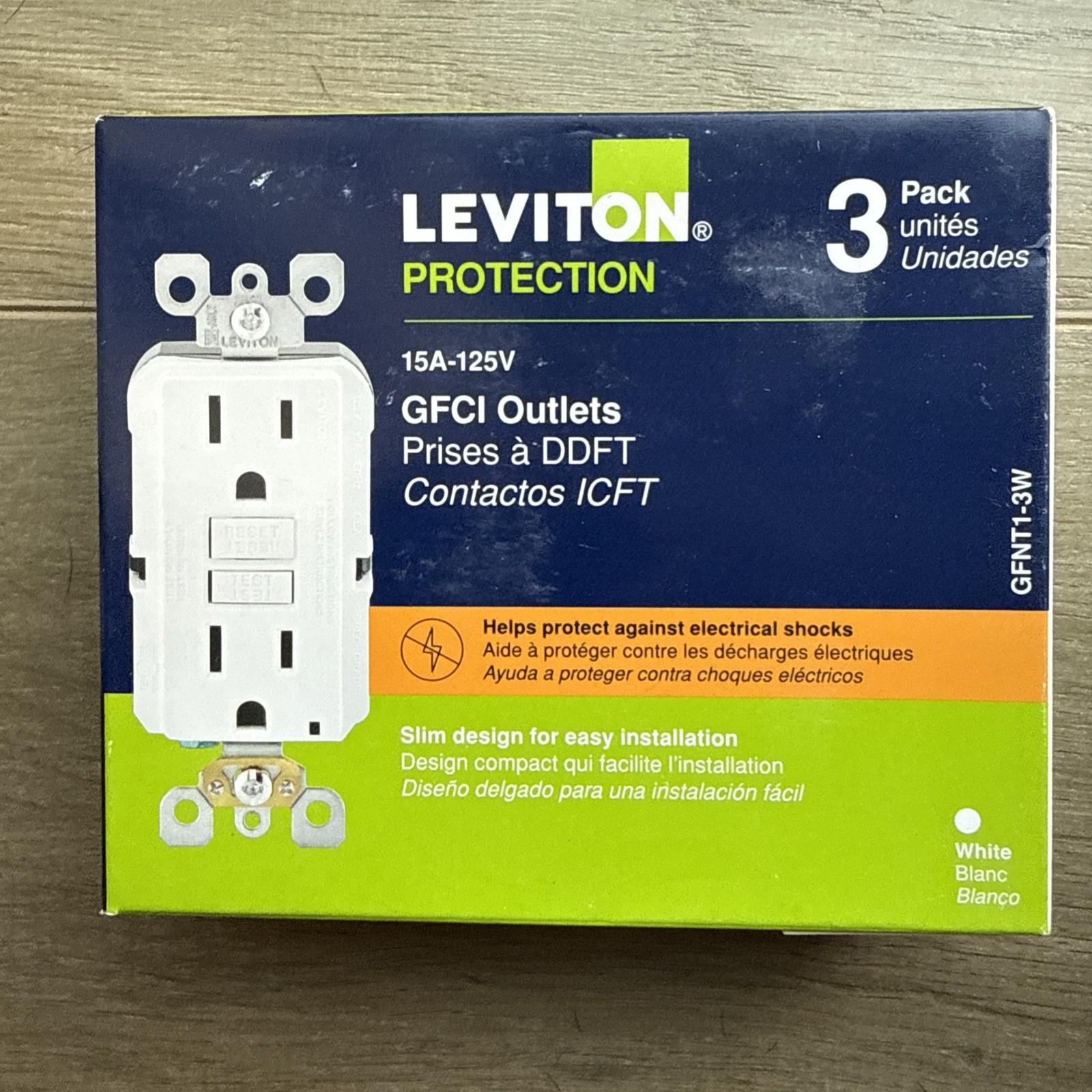 Leviton GFTR1-3W 3-Pack 15A GFCI Outlet White NEW Sealed