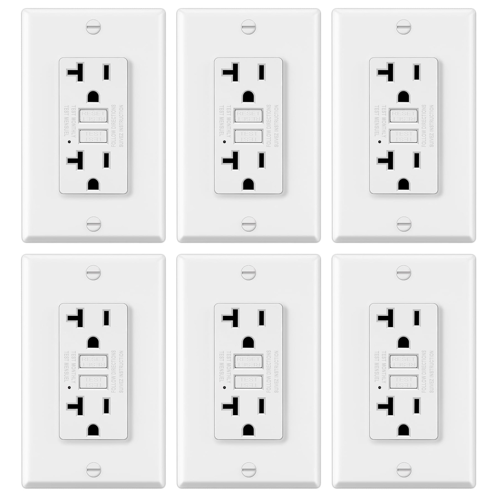 ELECTECK 6 Pack GFCI Outlets 20 Amp, Non-Tamper Resistant, Decor GFI Receptac…