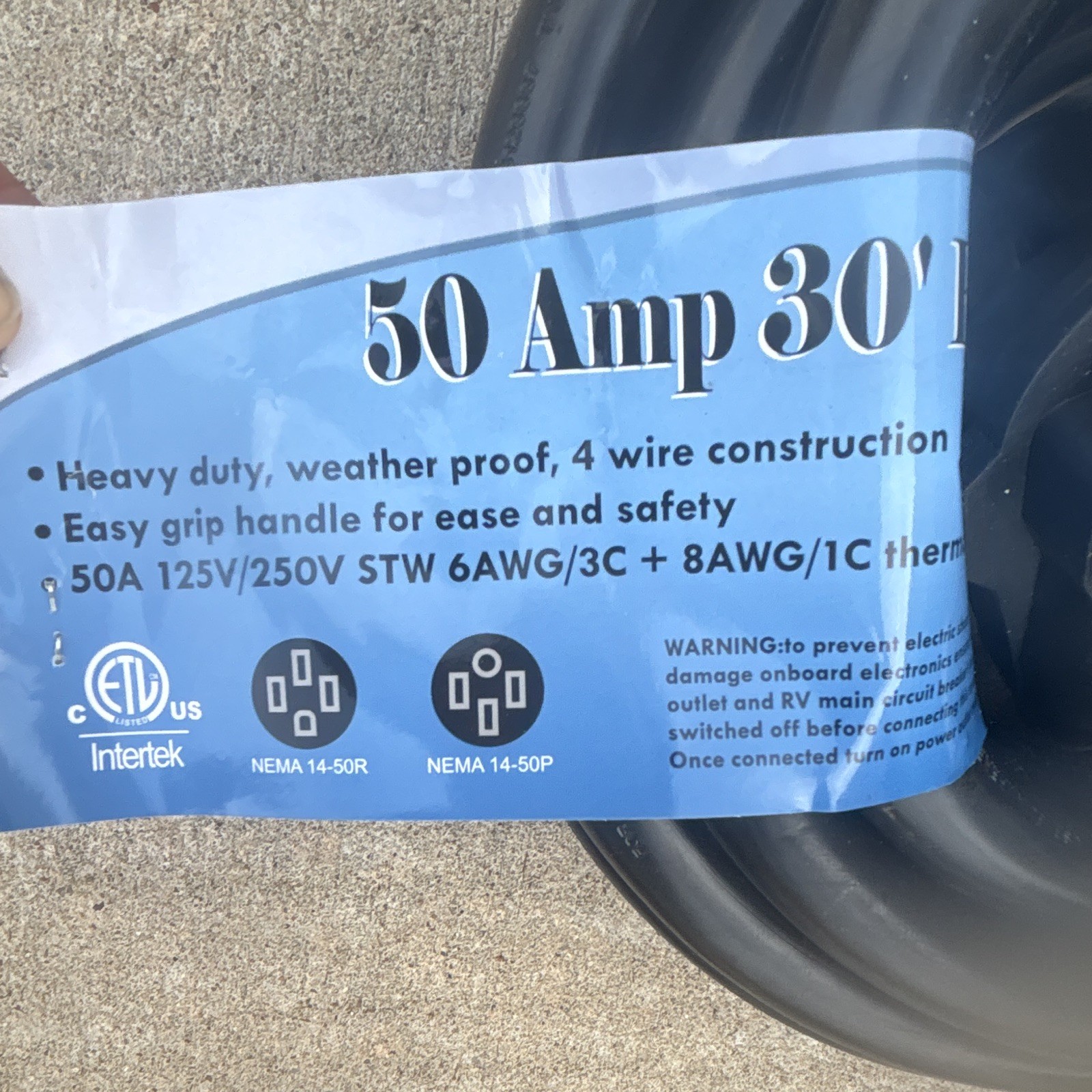 50A 30 ft Heavy Duty Weatherproof Extension Cord NEMA 14-50 125V/250V