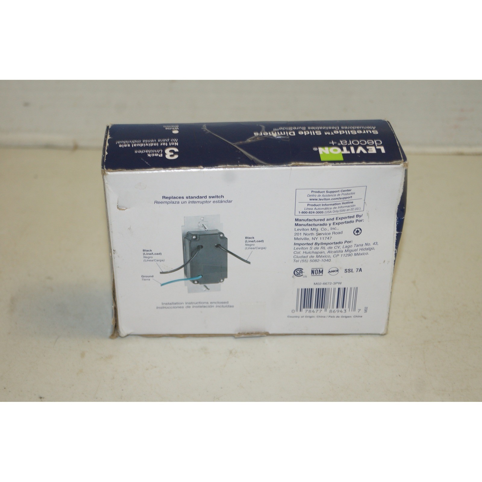 Leviton 6672-3PW Decora SureSlide Dimmer Switch White 3 Pack LED Incandescent