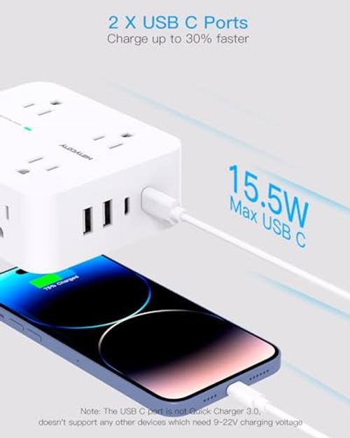 Surge Protector Power Strip, 10 Ft Braided Extension Cord, 1080J | 10ft White