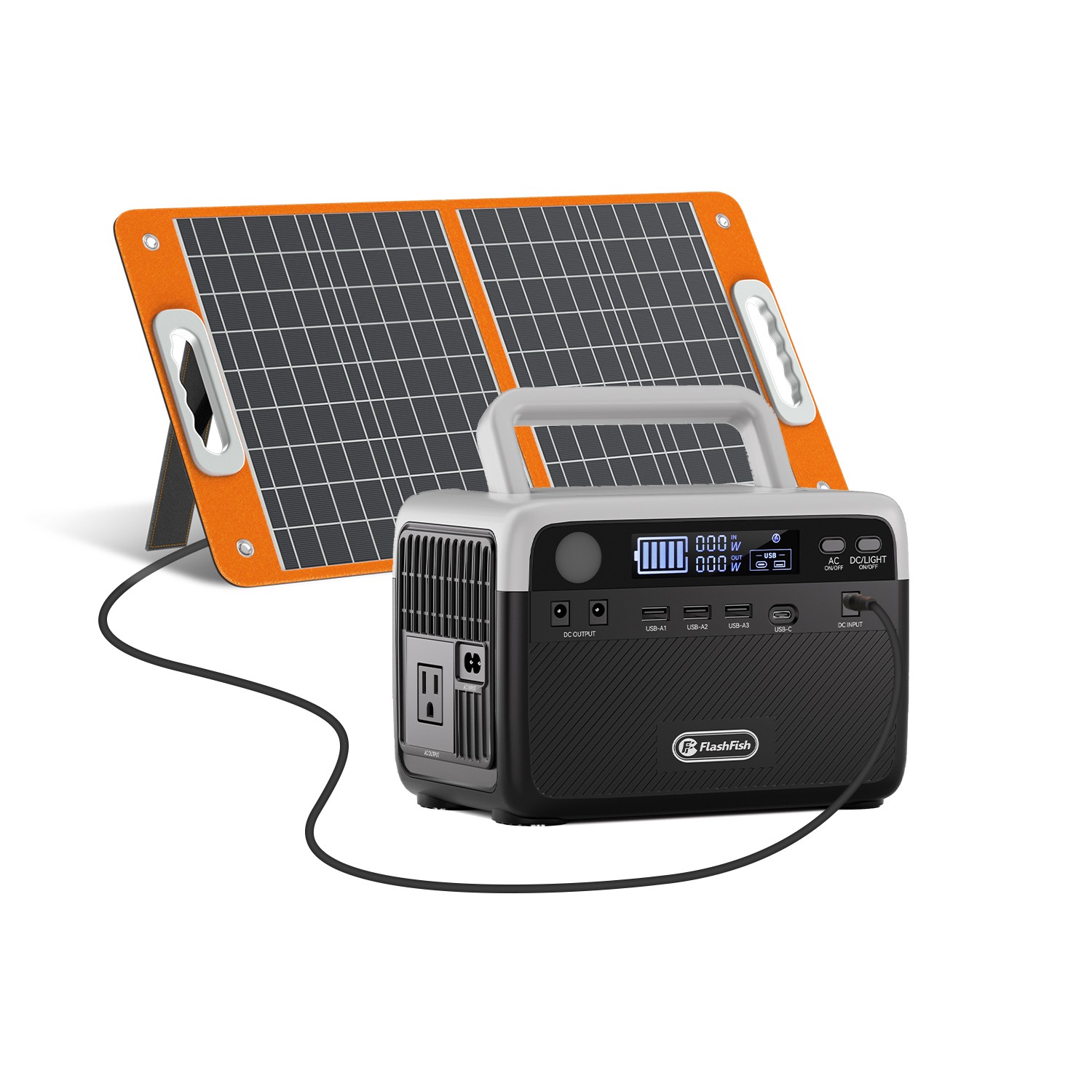 Flashfish BP030B Portable Power Station 300W 230.4Wh With Solar Panel 60W 18V US