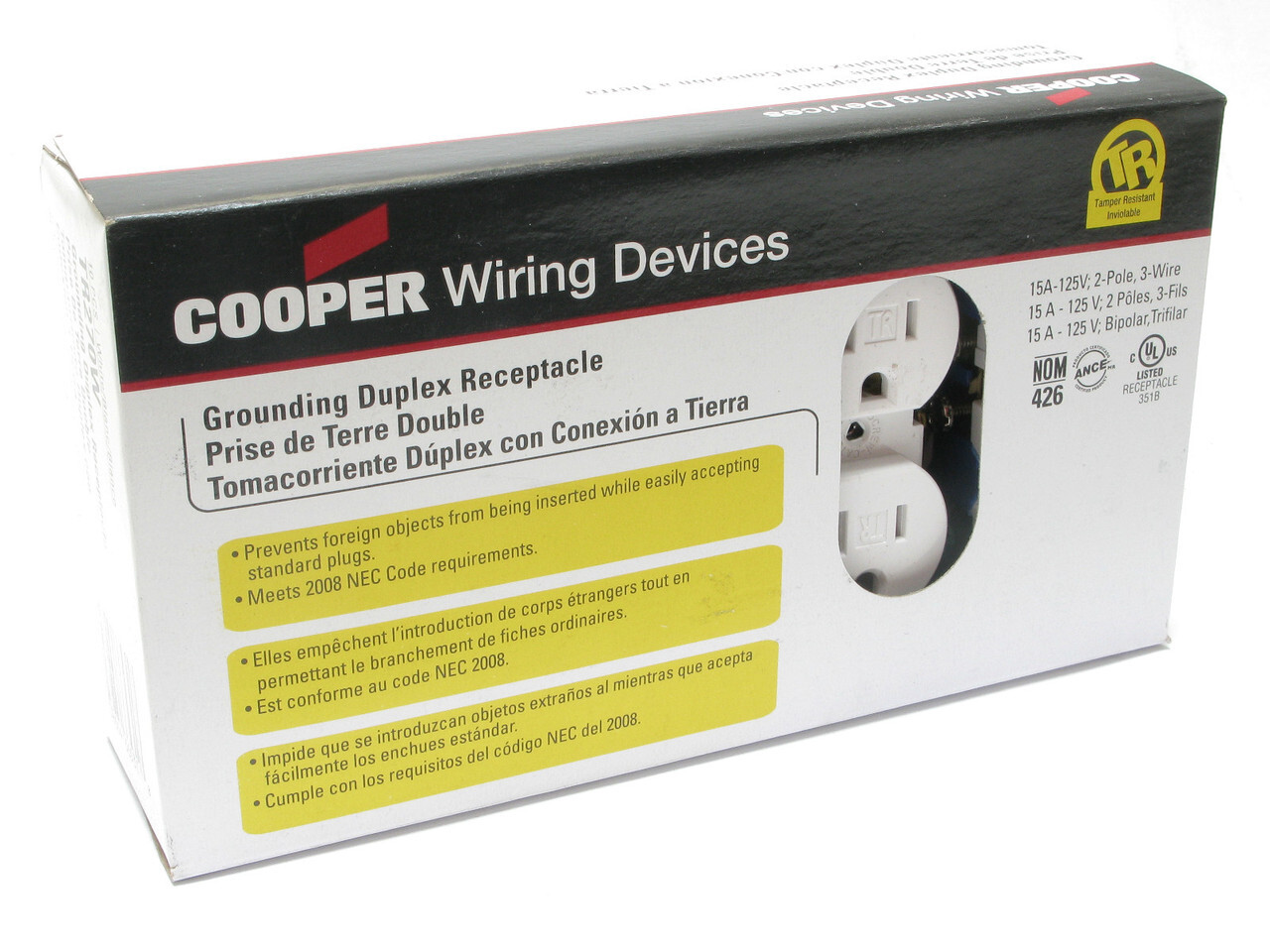 Cooper TR270W Tamper Resistant Duplex NEMA 5-15R Outlet, White, 10-pack