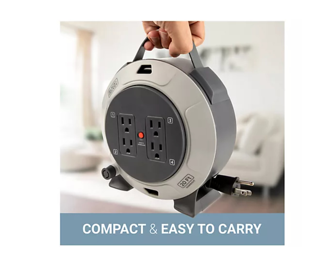 BLACK+DECKER 20’Power Extension Cord Reel w/4 Grounded Outlet