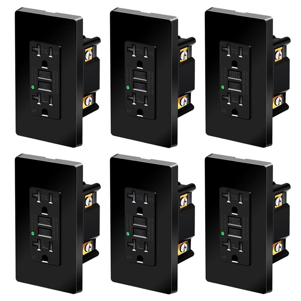 6 PK 20A/125V Tamper Resistant GFCI Outlet Decor Receptacle with Indicator Black