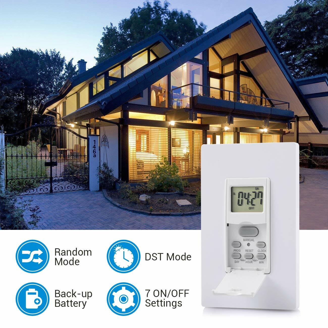 DEWENWILS 7 Day Programmable In Wall Timer Switch for Lights & Fans ETL