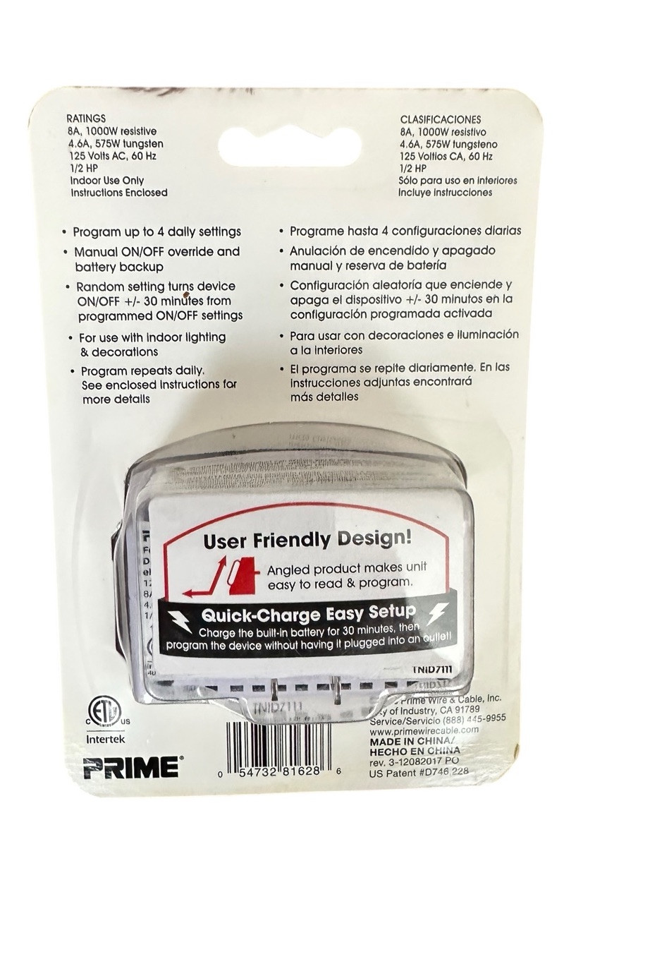 New Digital Timer Prime Indoor 24 Hour, 125 Volts, White, 4 On/Off Settings