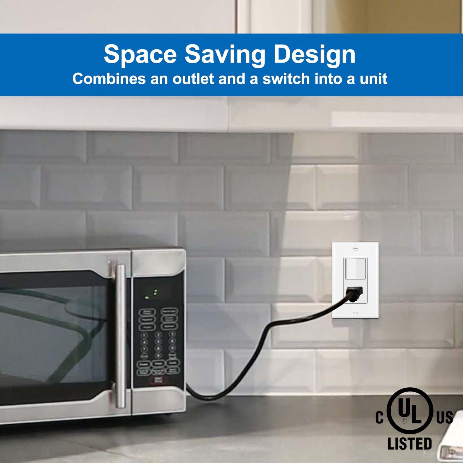 2 Pack Combination Wall Light Switch and Decor Outlet, Single Pole Rocker Switch