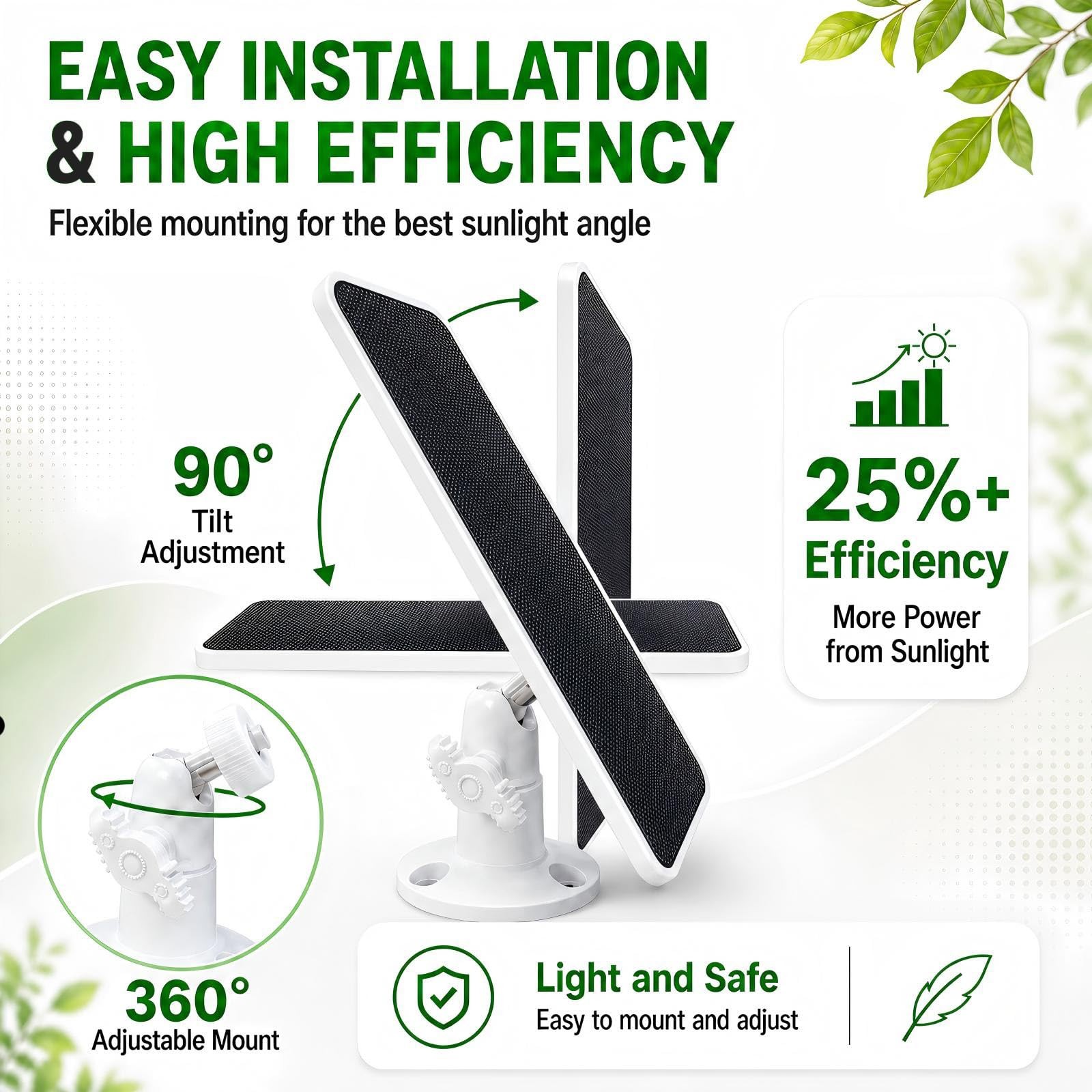 JJMASEE Solar Panel for Ring Cameras, Outdoor Charger 1 Pack W, White