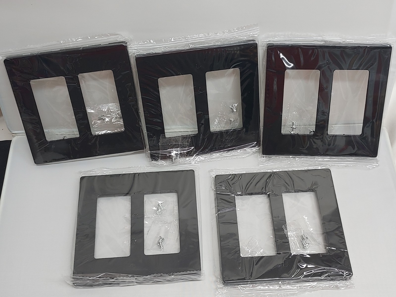 5pk Black Wall Outlet Cover Plastic 2 Gang Screwless