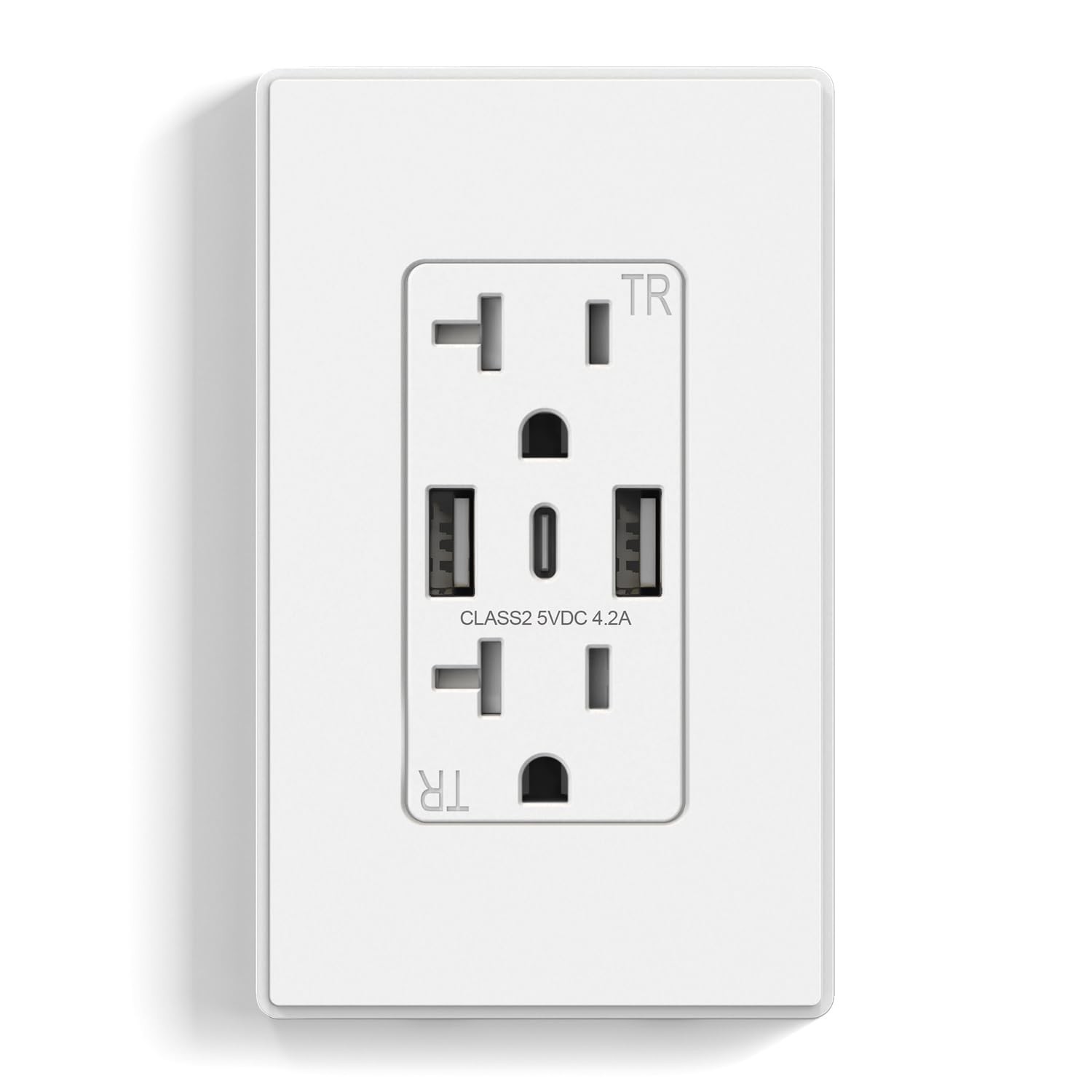 ELEGRP USB Wall Outlet, 3-Ports Type C Wall Outlet Receptacle, Matte White 20 Am