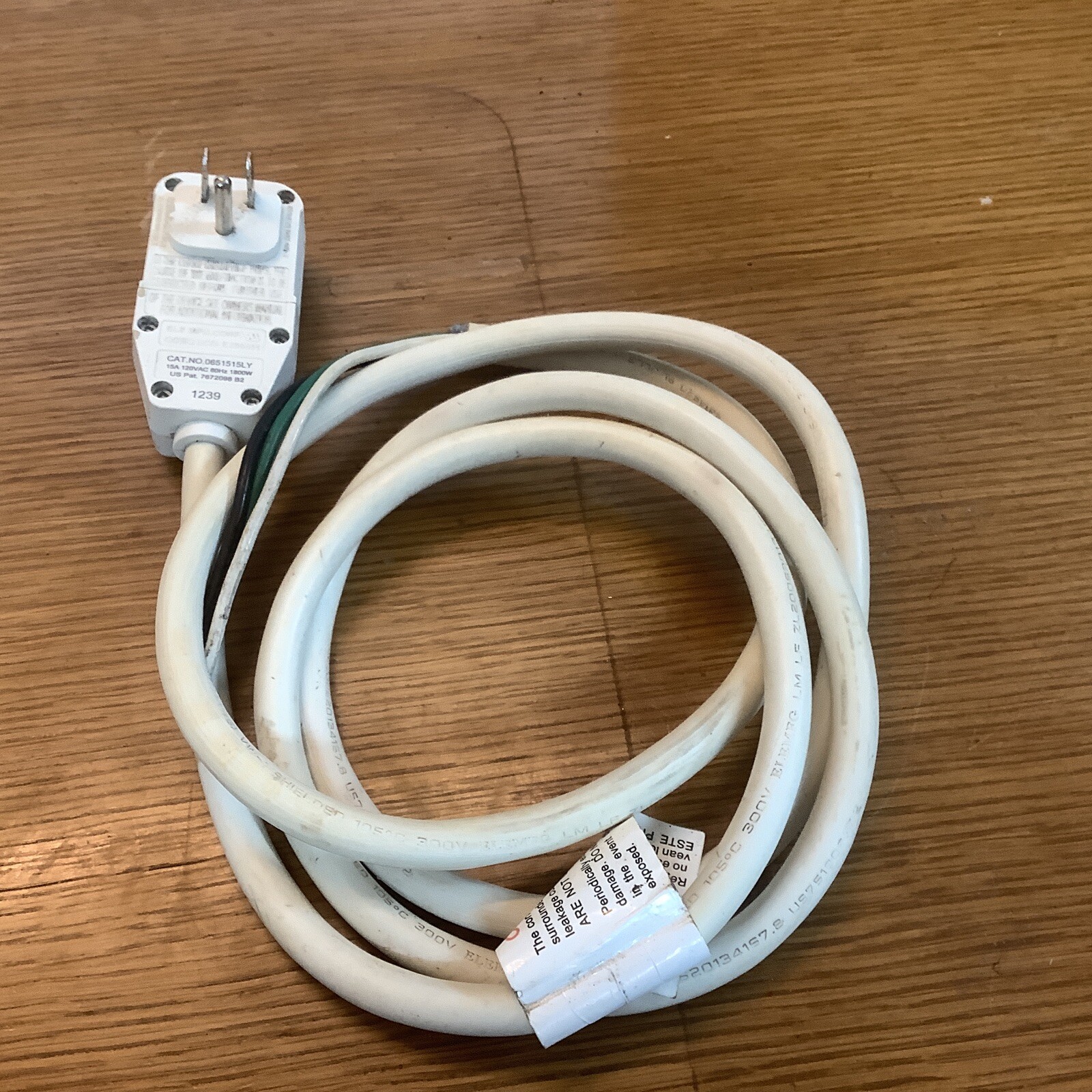 Power Cord LCDI 15A 120VAC 1800Watt by ELE Mfg cat.# 0651515LY. 6’ long