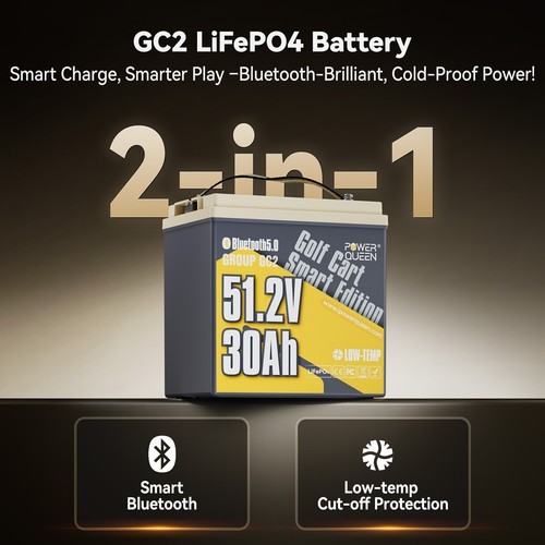 Power Queen 48V 30Ah Bluetooth Low Temp Golf Cart Lithium LiFePO4 Battery BMS
