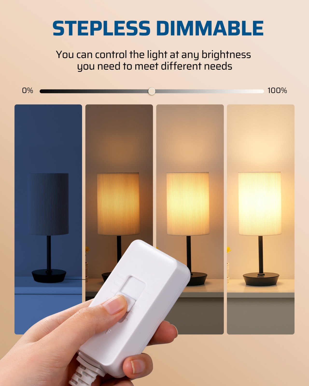 DEWENWILS Table Lamp Dimmer Switch Dimmable LED/CFL Lights 6.6 ft Cord White
