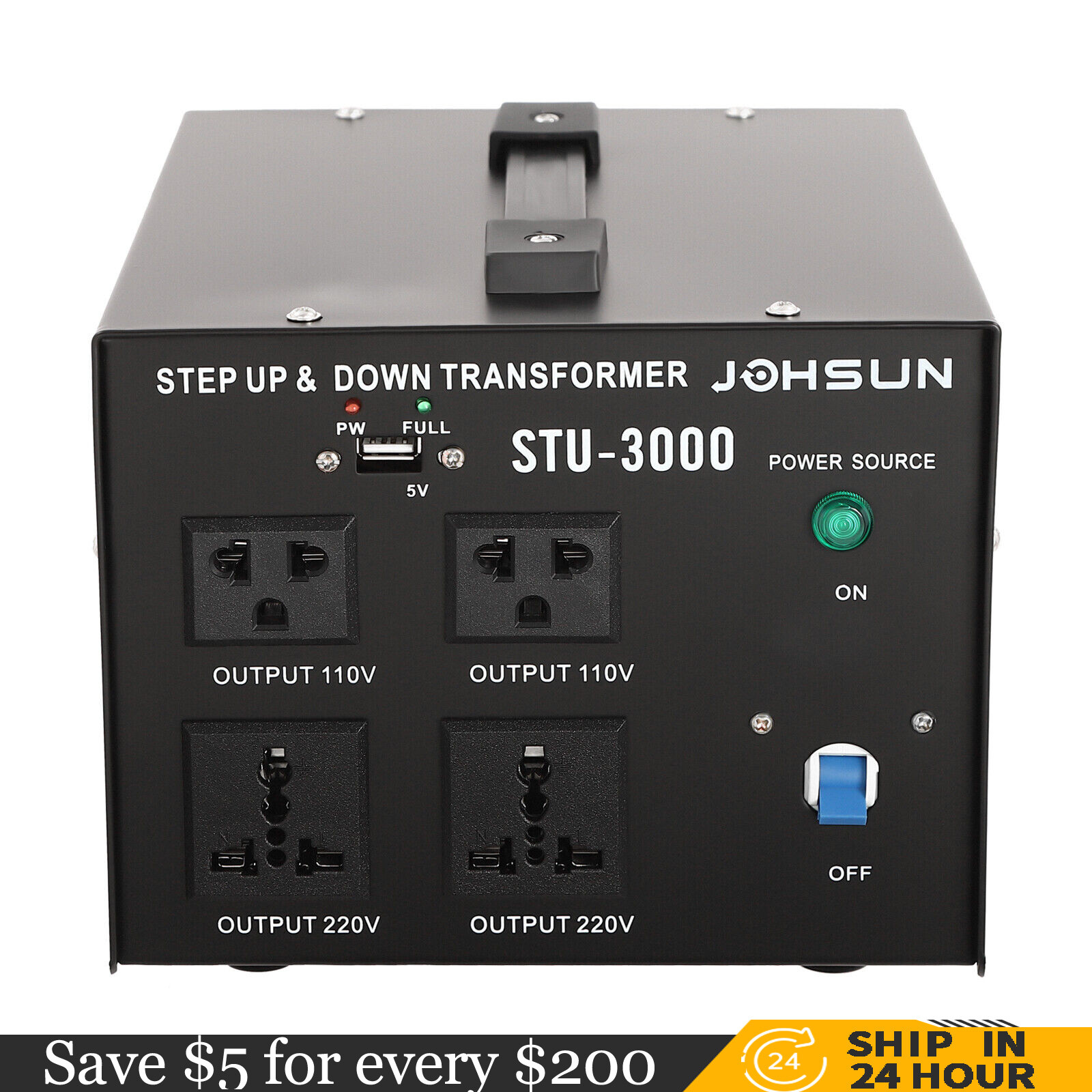3000 Watt Voltage Converter Power Transformer Step Up/Down 110V- 220V Heavy Duty