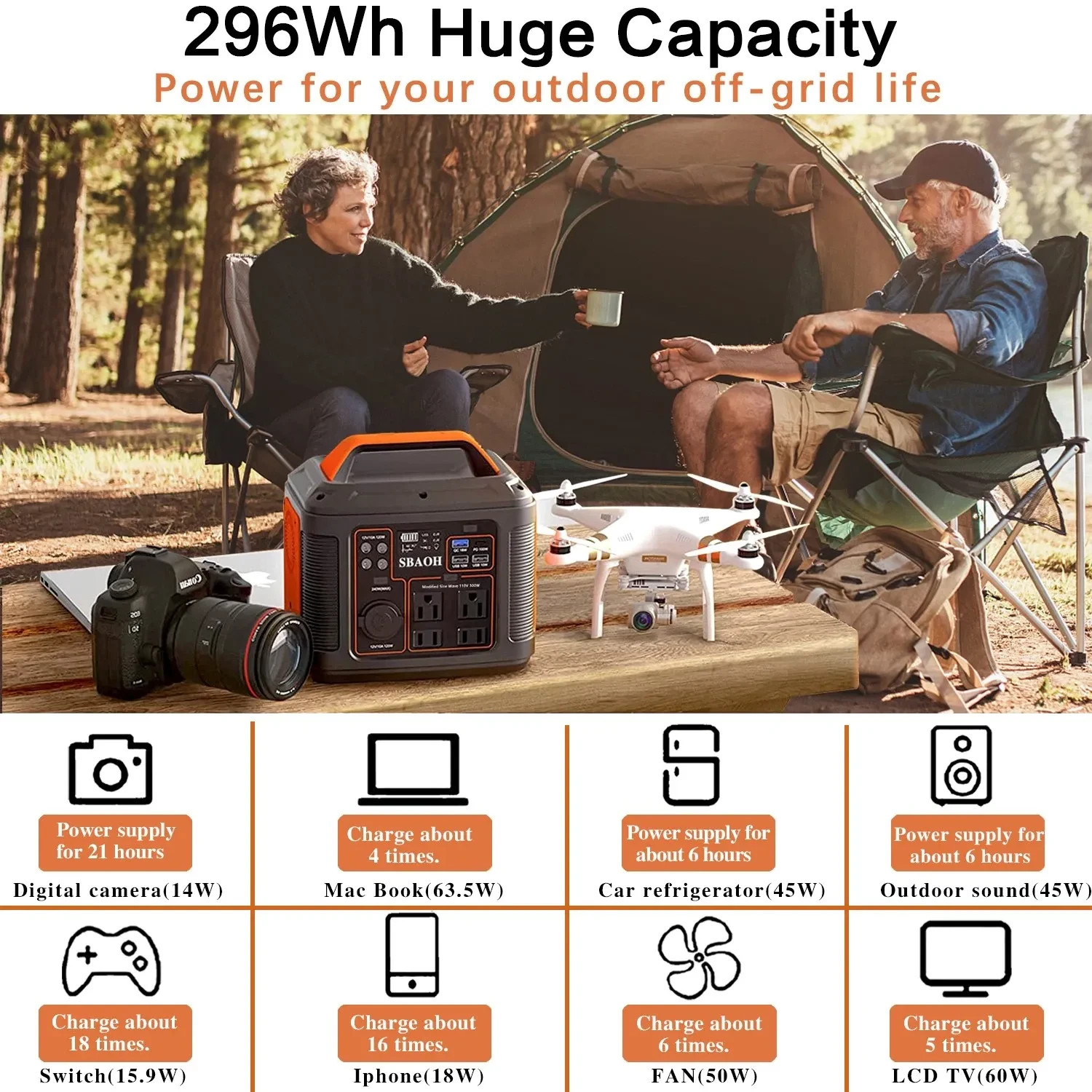 300W Portable Solar Power Generator Station Battery Charger Bank Camping