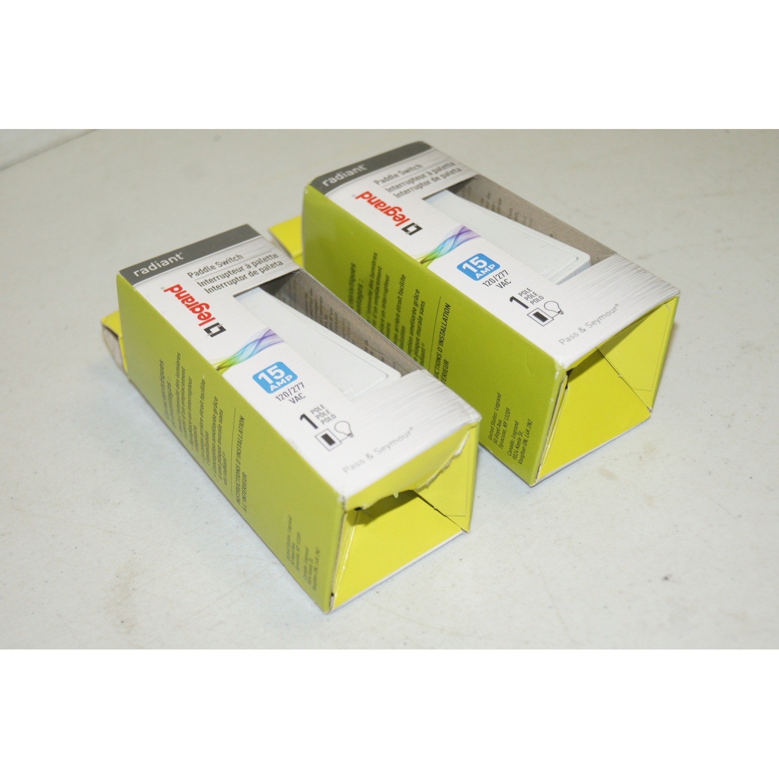 2 Pack Legrand Radiant White Single Pole Paddle Switch 15A 120/277V TM870-WCC10
