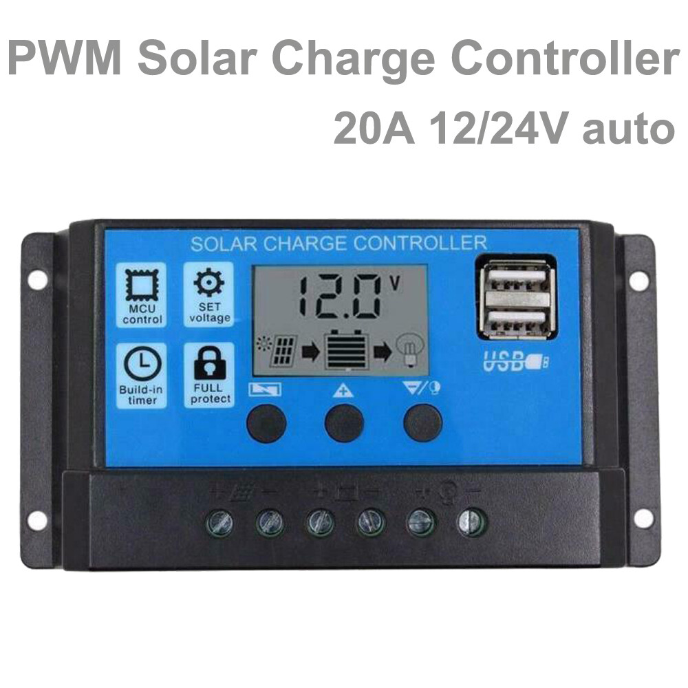 20A 12V 24V Solar Charger Controller Regulator PWM Solar Battery System LCD USB