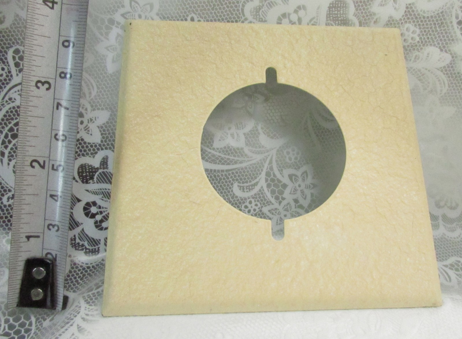 Vintage Square 4½” Textured Beige Metal Round Hole SINGLE GANG WALL PLATE COVER