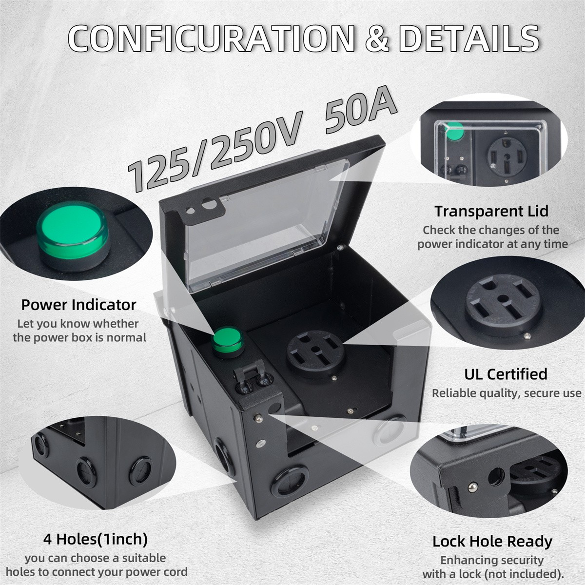 30/50A RV Power Outlet Box with Breaker 125V/250V NEMA 14-50R Weatherproof RV
