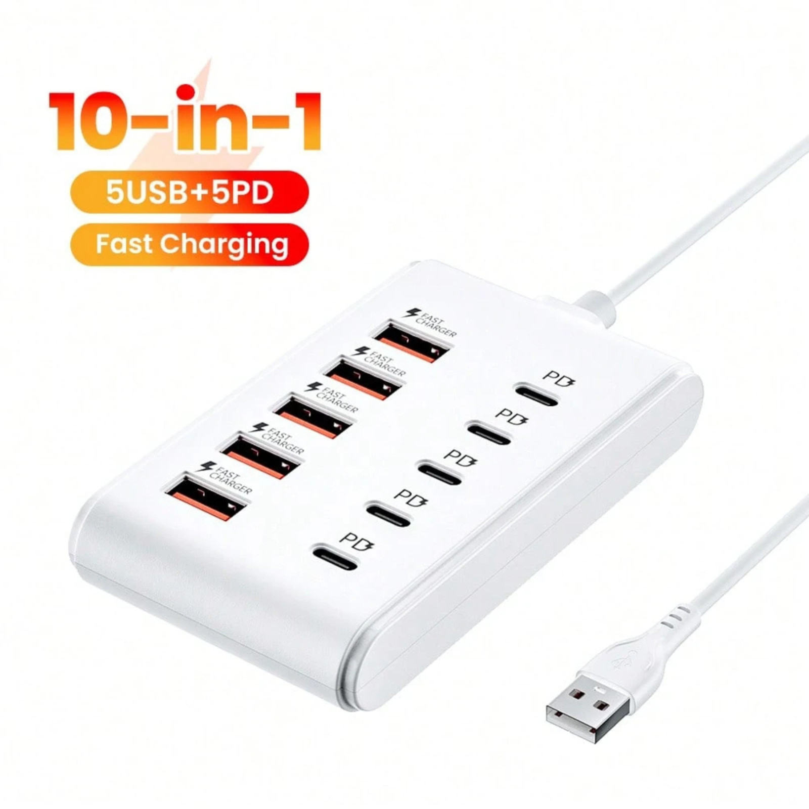 USB Power Strip Type C Outlets Multiple Fast Charging Hub Stations 1m Cable 66W