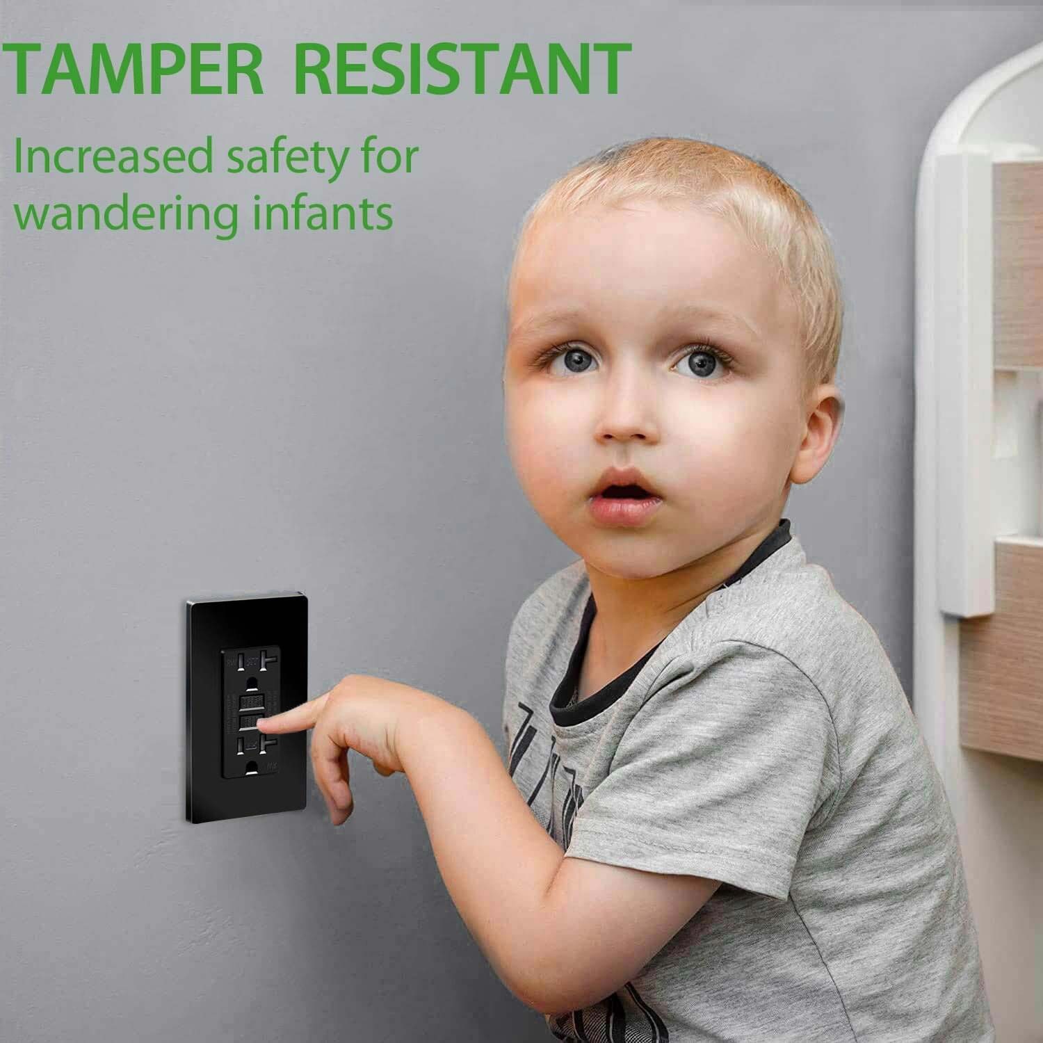 GFI Outlet 20 Amp GFCI Receptacle Tamper-Resistant TR WR for Bathroom Black ETL