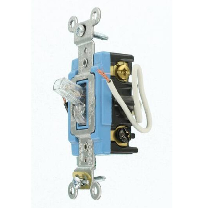 Leviton 15A Industrial Grade Heavy Duty 3-Way Pilot Light Toggle Switch, Clear