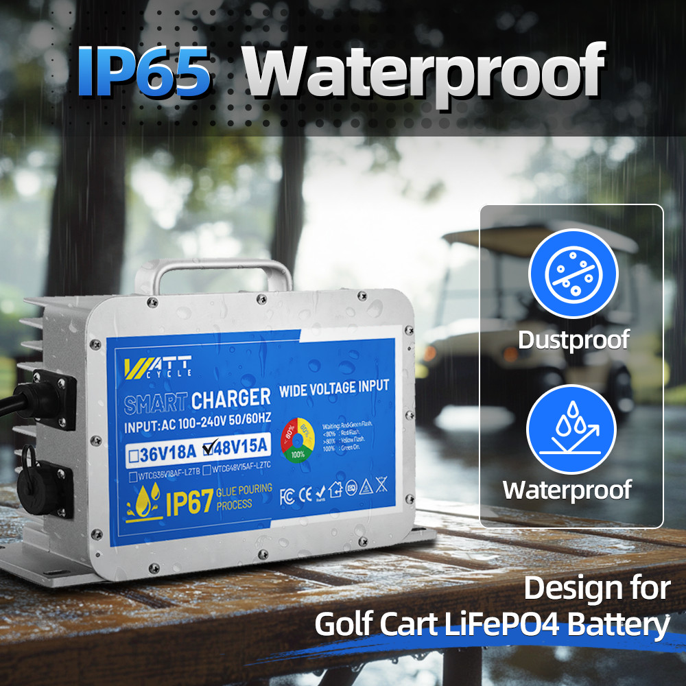 48V 50Ah 100A BMS Lithium Golf Cart Battery + 58.4V 15A LiFePO4 Battery Charger