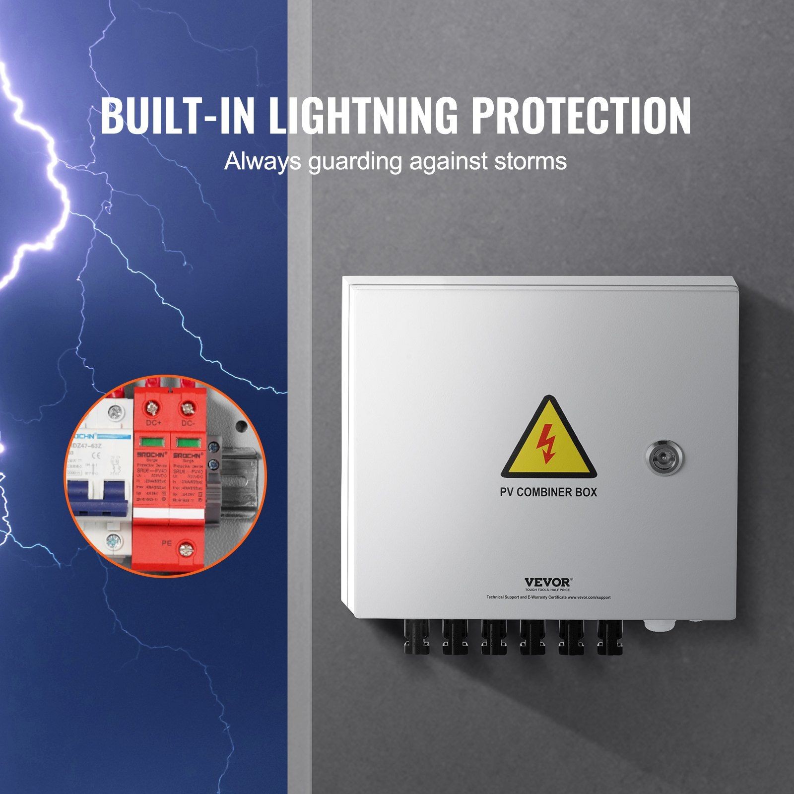 6-string 10A solar PV combiner box IP65 rated steel case with surge protection