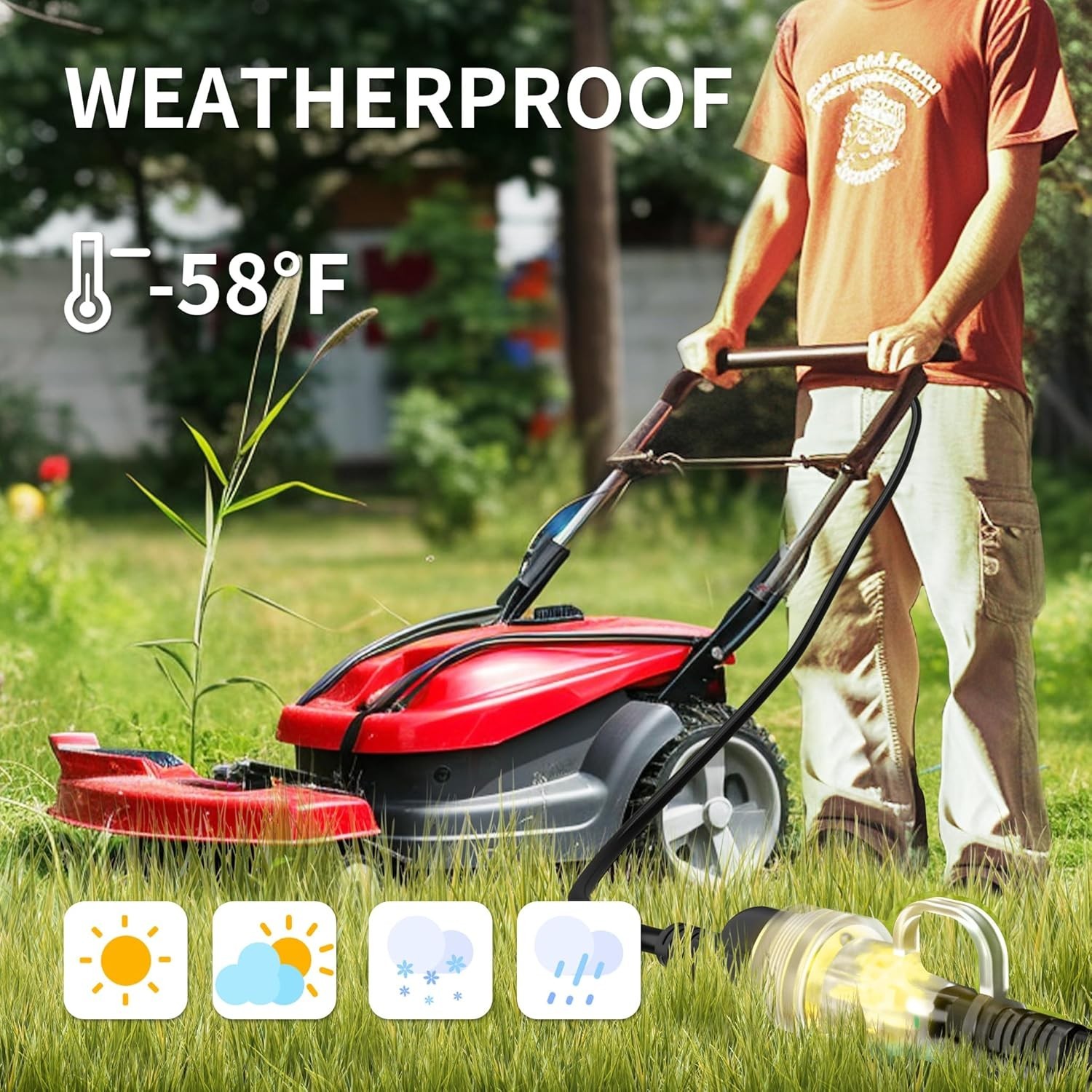 100ft Power Outdoor Extension Cord & Indoor – Waterproof Electric Drop Cord