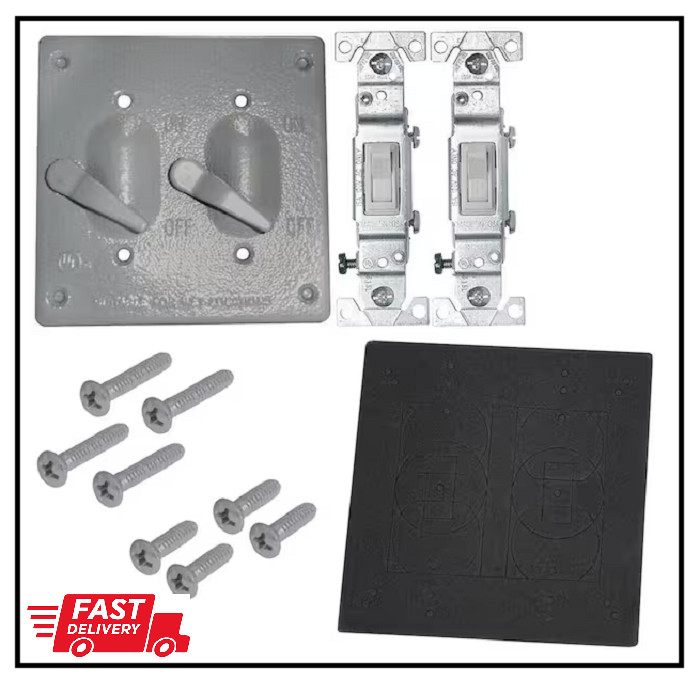 2-Gang Metal Weatherproof Single Pole Toggle Switches and Electrical Cover Kit,