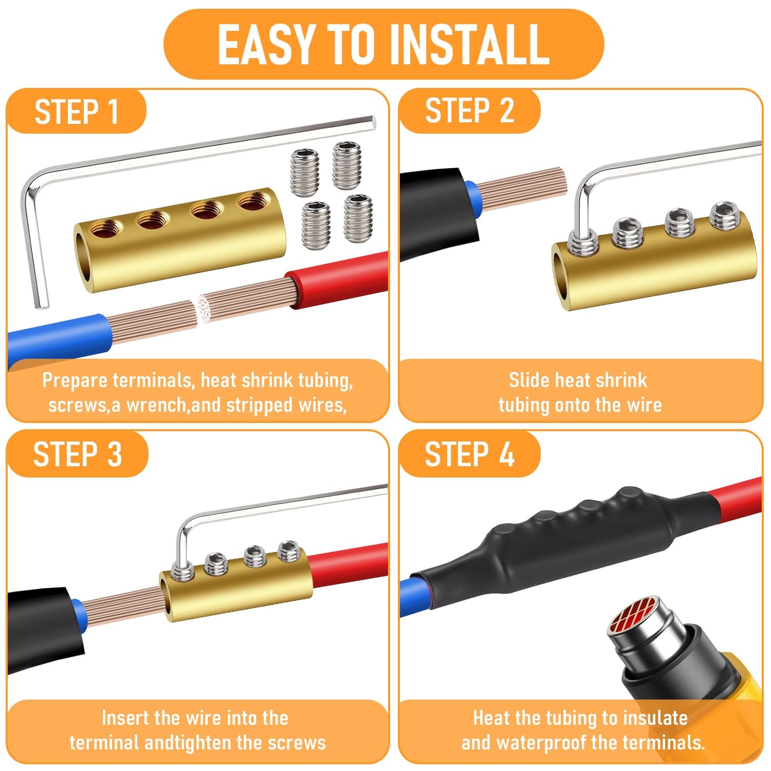 6 Gauge Wire Connectors – 6-10 Splice Kit 6AWG-80Amp4 holes, Brass