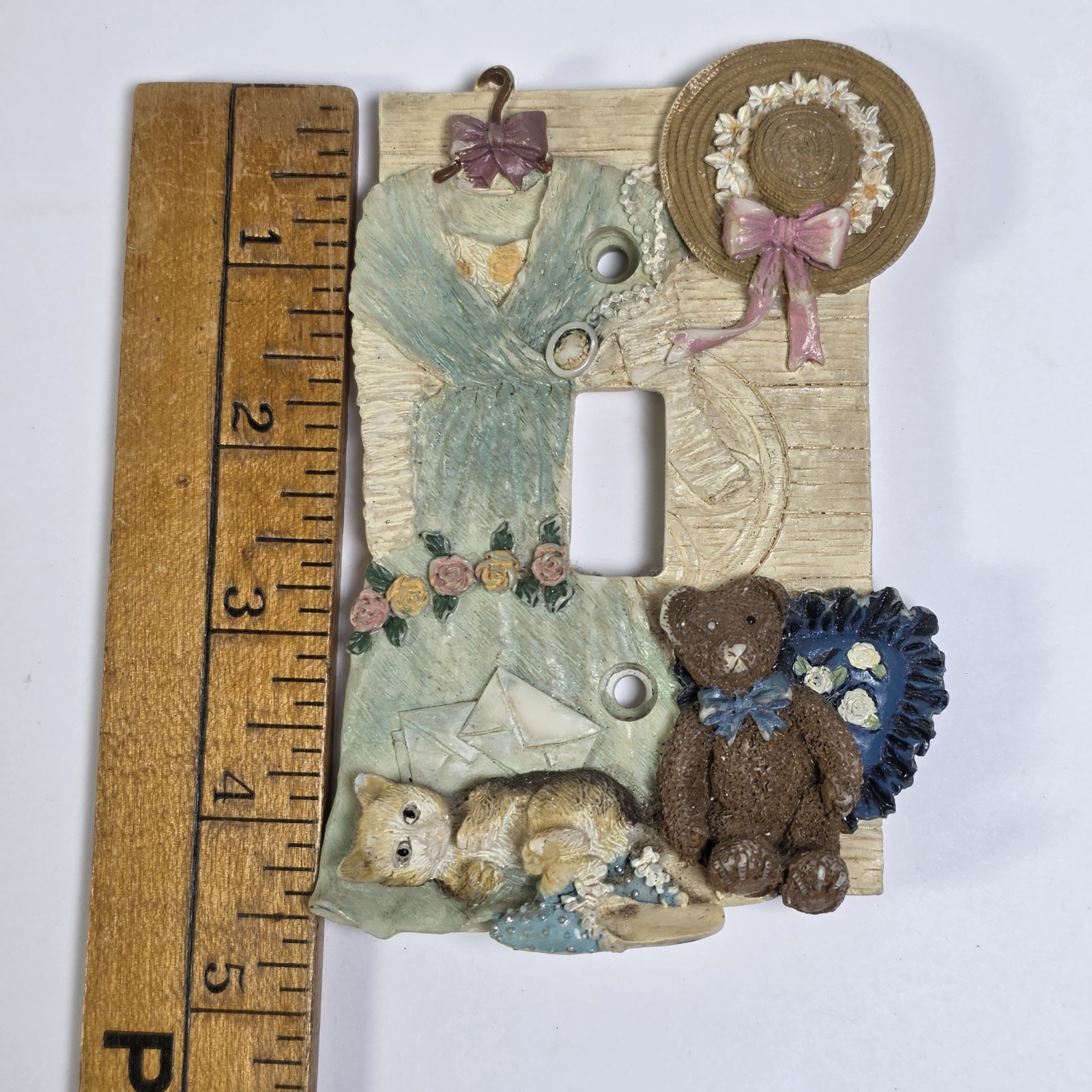 Vintage Resin Victorian Dress Light Switch Cover Teddy Bear Cat Floral Decor