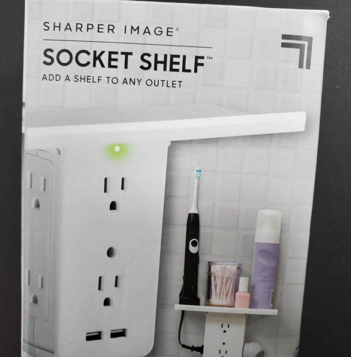 Sharper Image Socket Shelf Authentic 6 Wall Outlet 2 USB