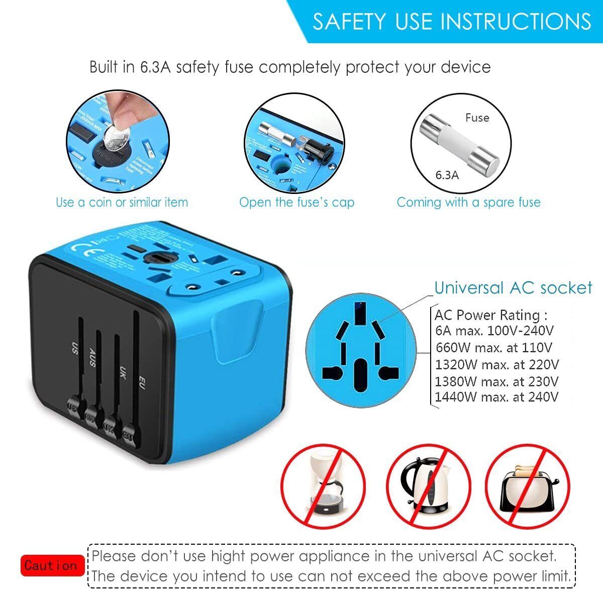 Universal Travel Adapter Converter International USB Wall Charger AC Power Plug