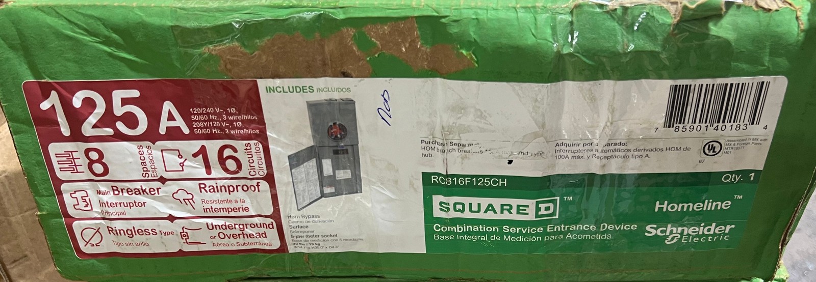 Square D Homeline 125A 8SPC 16Circuit Ringless Overhead/Underground Main Breaker