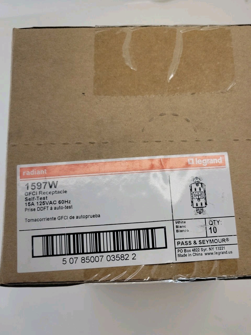 Box of 10 Legrand P&S 1597W 15A Self-Test GFCI Receptacle Outlet