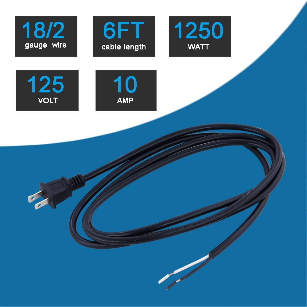 18AWG Power Cord Round Cable 2 Prong Polarized Plug 18 Gauge 120V Power Suppl…