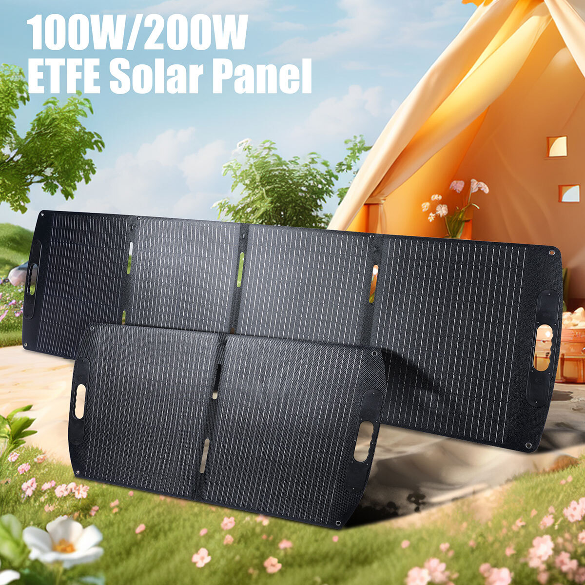 200W Portable Solar Panel, 22V Foldable Solar Panel IP65 Waterproof, Upgraded