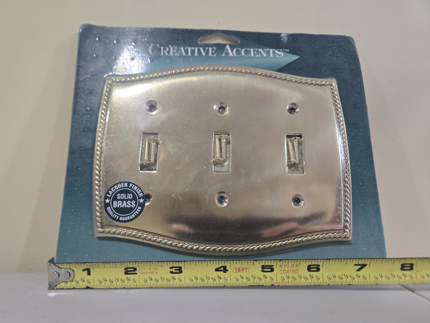 Creative Accents Solid Brass Lacquer 3 Toggle Switch Wall Plate (Brand New)