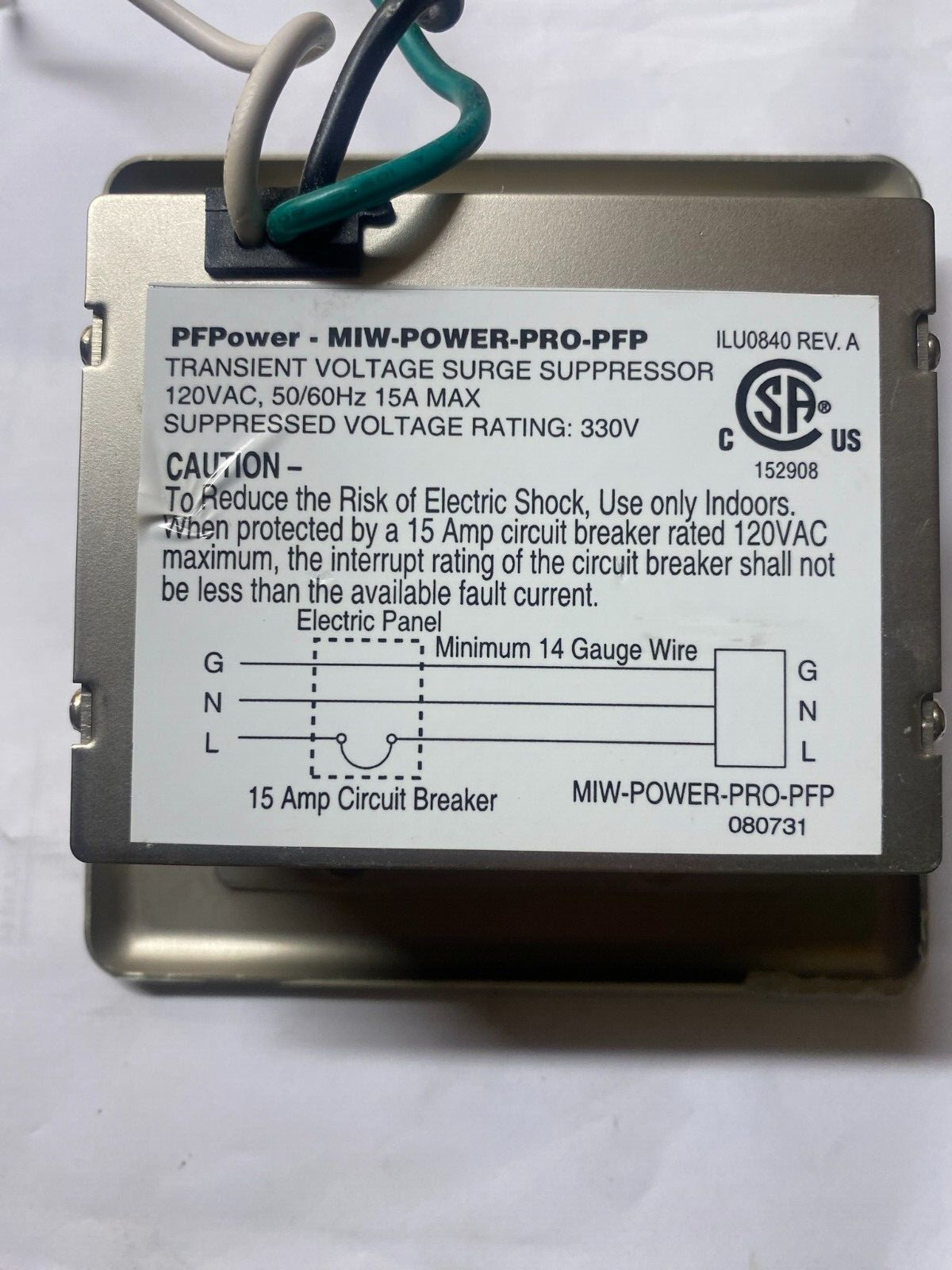 PF Power MIW Power Pro PFP In-Wall Power Management -120VAC