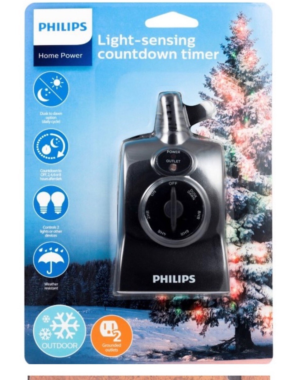 New!! Philips Dusk to Dawn Countdown Timer Outdoor 8/6/4/2hr 2 Outlet Grounded