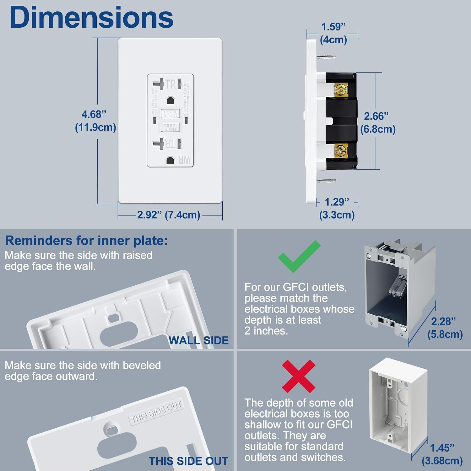 10 Pack GFCI Outlets 20 Amp, Outdoor Weather Proof (WR), Self-Test GFI Receptacl