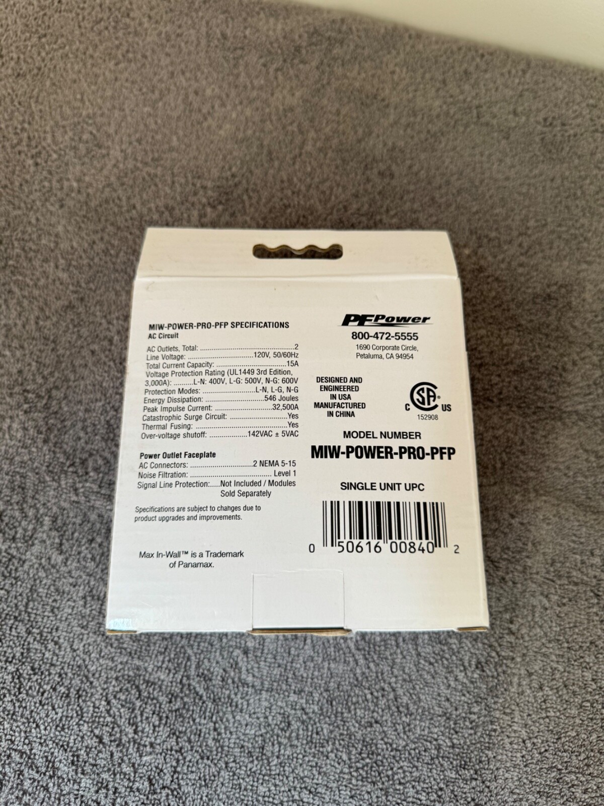 Panamax MIW-POWER-PRO-PFP Max In-Wall Surge Protection Outlet New In Box